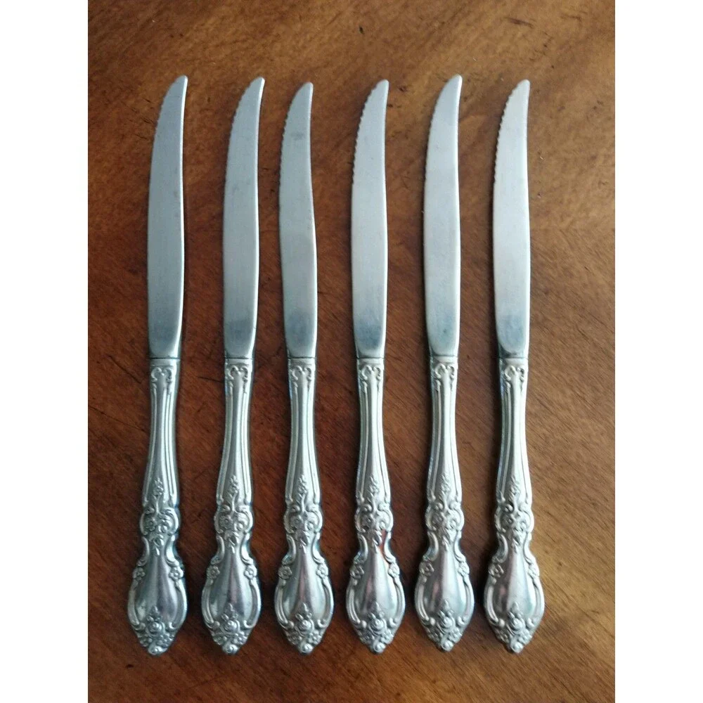 Lot of 6x Oneida Louisiana Serrated Steak Knives Stainless Flatware Knife 9.1